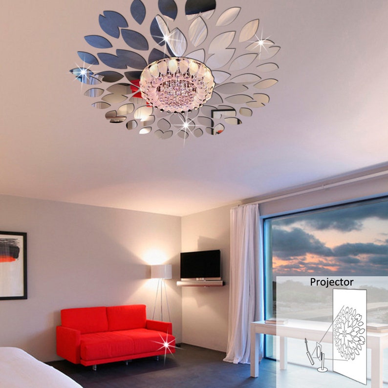 Round Petals Ceiling Decor Crystal Diy Mirror Effect 3d Wall Stickers Acrylic Mirrored Decorative Sticker Decoration