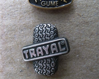 TRAYAL GUME, car auto tractor traktor tire tyre vintage pin badge - lot of 2