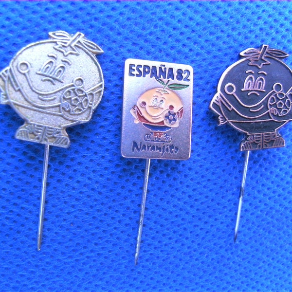 Spain Espana 82 FIFA Football World Cup 1982 Logo Mascot NARANJITO Pin badge lot of 3
