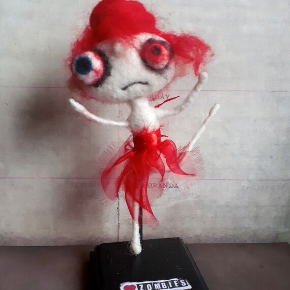 zombie creepy cute miniature gothic horror Halloween art doll toy needle felted weird gift quirky odd fantasy girlfriend boyfriend