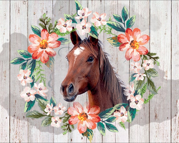 Download Boho Floral Horse Watercolor Flowers Printable Digital Etsy