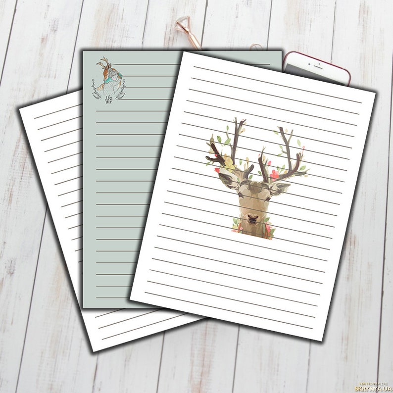 Lined Stationery Paper PRINTABLE Deer Stationary paper Digital | Etsy