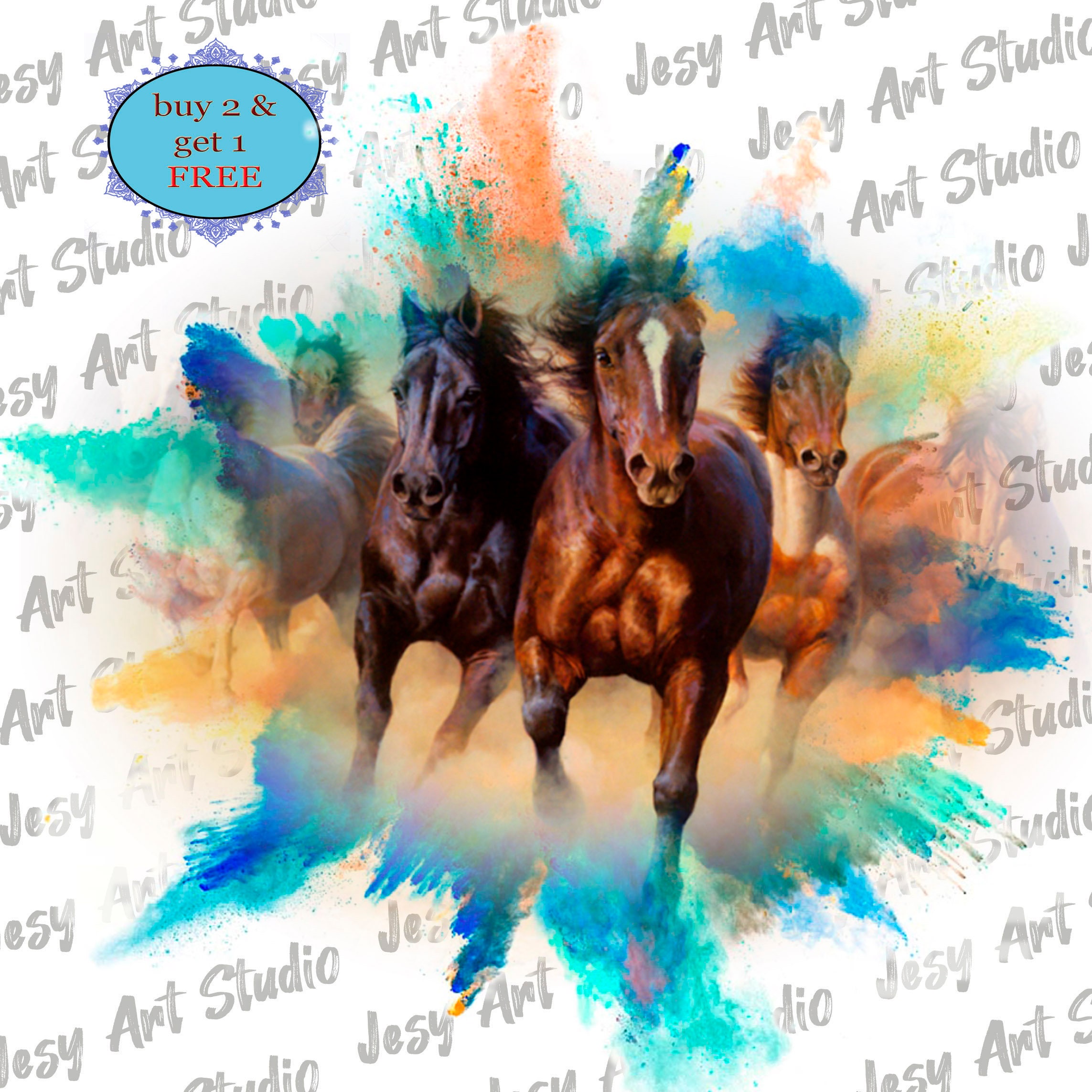 Watercolor horses Clip art Sublimation graphics Horse PNG Etsy