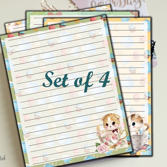 printable lined paper kittens stationary letter paper bullet etsy ireland