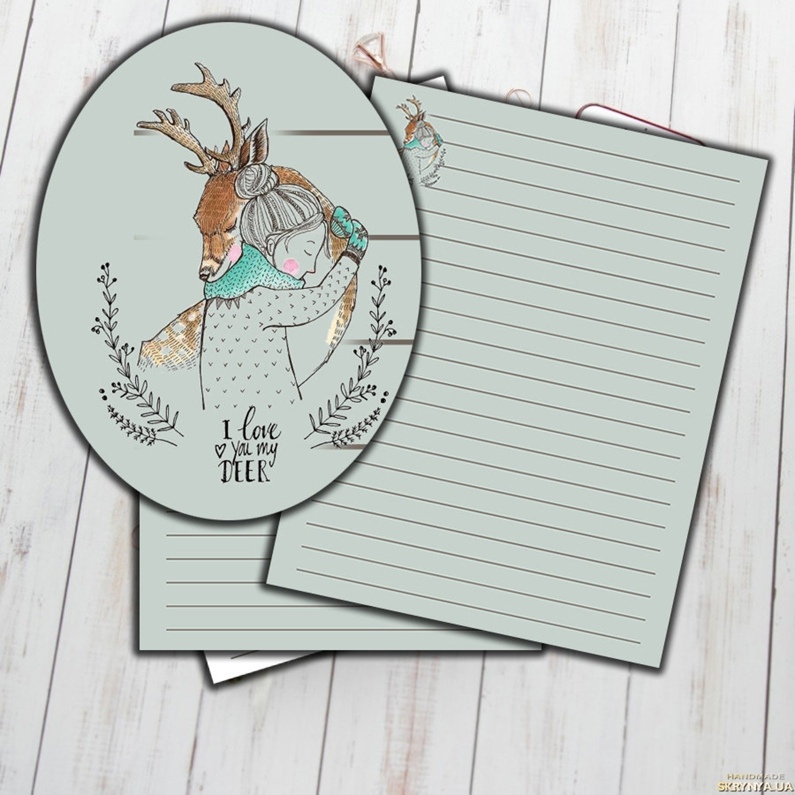 Lined Stationery Paper PRINTABLE Deer Stationary paper Digital | Etsy
