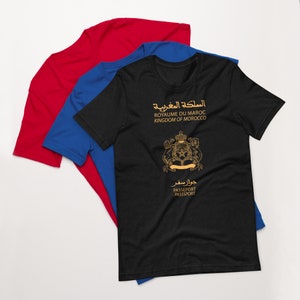 Marokkaans paspoort Unisex t-shirt met korte mouwen, paspoort van het Koninkrijk Marokko shirt, Gift Idea Unisex t-shirt voor Marokkaans