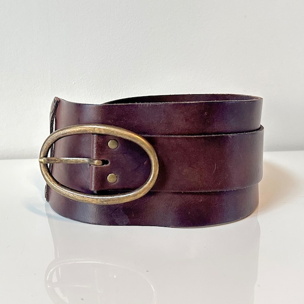 Vintage Leather Belt Extra Super Wide Asymmetric Belt Oval Brass Buckle Thick Cognac Brown Genuine Leather Belt Boho Accessories 99cm