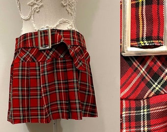 Tartan Plaid Skirt Red Skirt Women Accordion Pleated Mini A-Line Skirt Checkered Secretary Schoolgirl Back to School Size L/XL