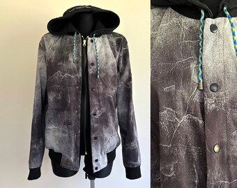 Men's Black Gray Desigual Bomber Abstract Hoodie 2 pieces Cardigan Long Sleeves Hip hop Streetstyle Festival Zippered Jacket Size M