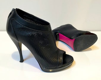 Loriblu Made in Italy High Heel Ankle Black / Pink Shoes Open Toe Leather inside Leather Platform Transparent Shoes Size EU 39