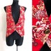 Women Tailored Extended Flower Vest Red Classic Waistcoat Floral Chinese style Boho Vintage Retro Button up Romantic Silk Vest Size Medium 