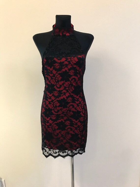 Black/Red Lace Cocon Cocktail Midi Dress Floral R… - image 2
