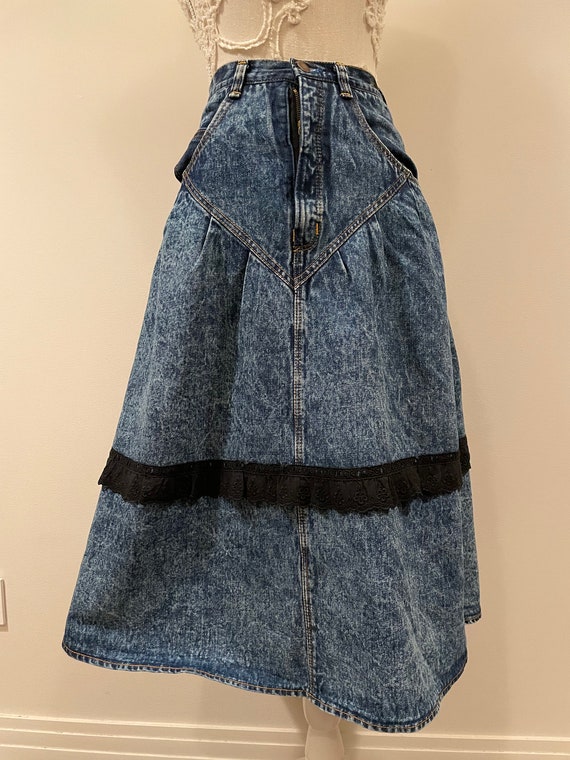 80s - 90s Vintage Long Denim Skirt Jeans Bleached… - image 2