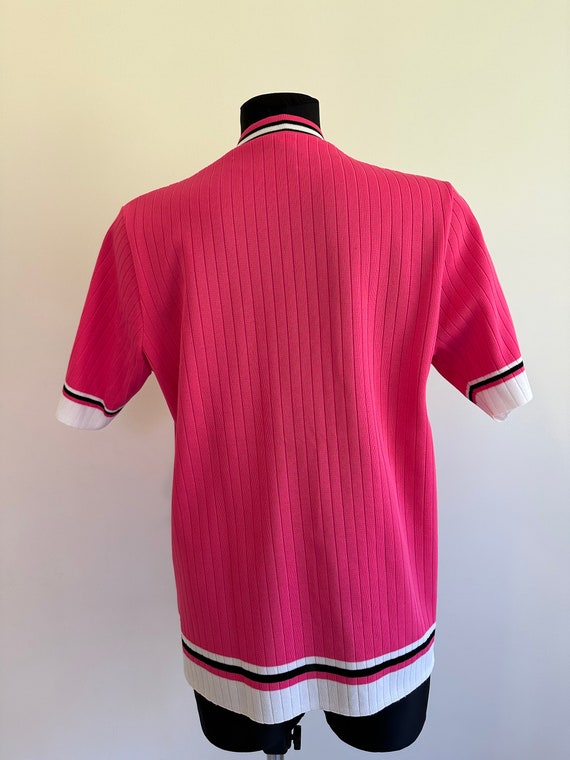 Vintage 70s - 80s Pink Blouse Deep V Neck Button … - image 8