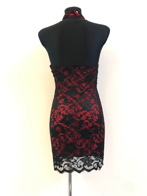 Black/Red Lace Cocon Cocktail Midi Dress Floral R… - image 4