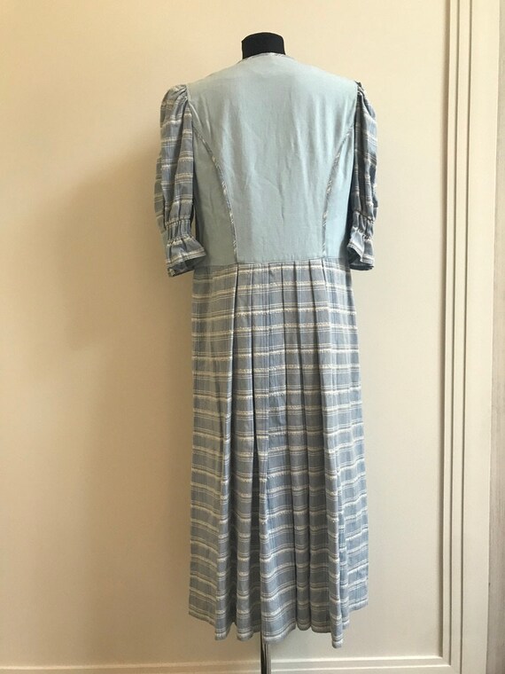 Dirndl Dress Blue Plaid Button up Loden Alpen Aus… - image 4