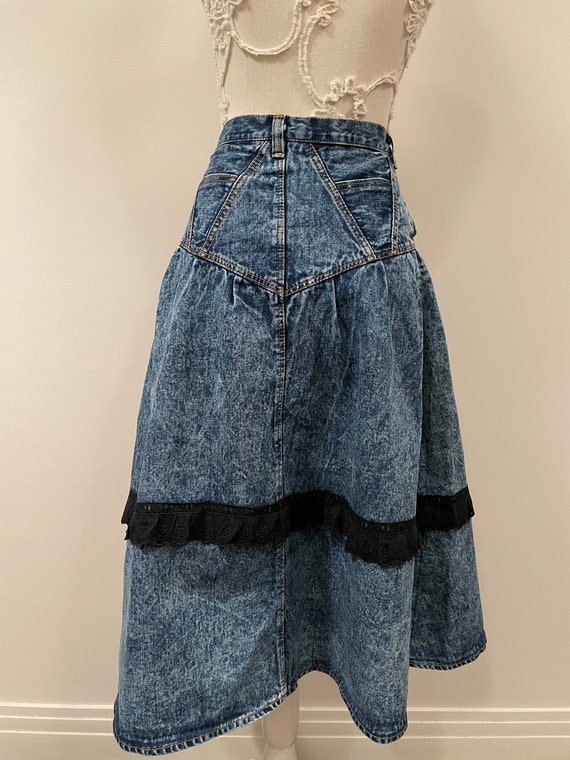 80s - 90s Vintage Long Denim Skirt Jeans Bleached… - image 6