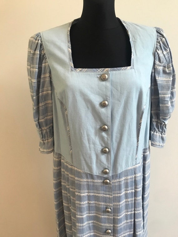 Dirndl Dress Blue Plaid Button up Loden Alpen Aus… - image 5