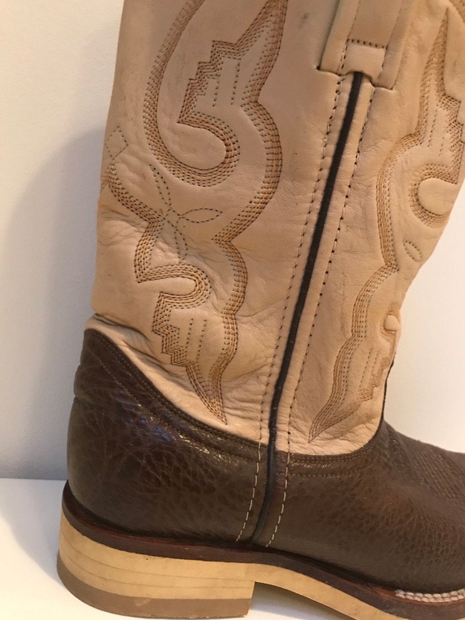 Unisex Cowboy Boots Brown Beige Western Boots Leather Boots Etsy