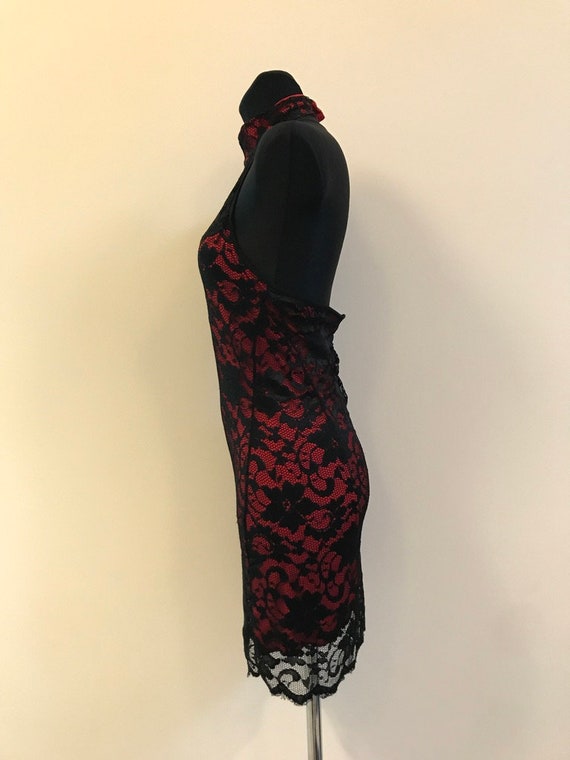 Black/Red Lace Cocon Cocktail Midi Dress Floral R… - image 3