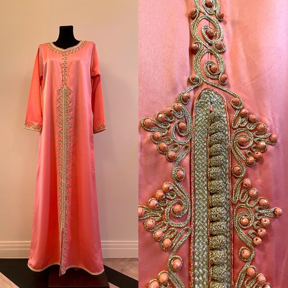 Pink Kaftan Maxi Caftan Long Sleeve Indian Orient… - image 1