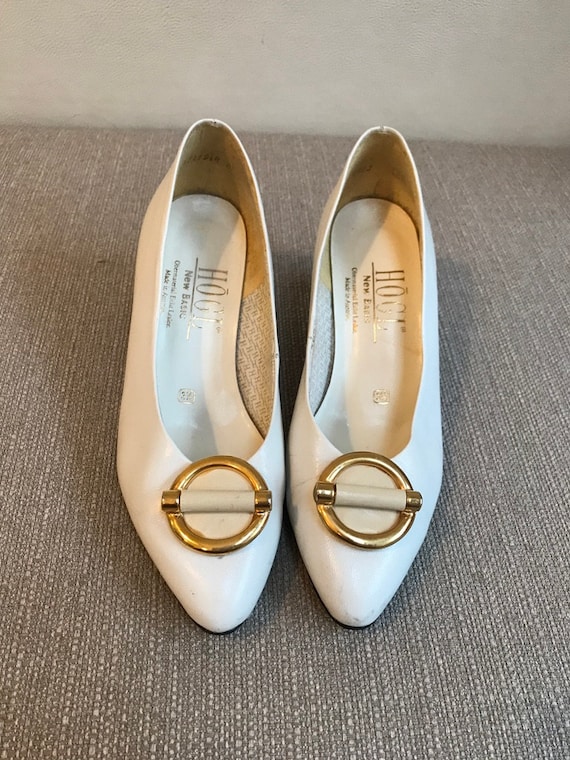 Vintage Women Wedding White Shoes Leather Shoes H… - image 2