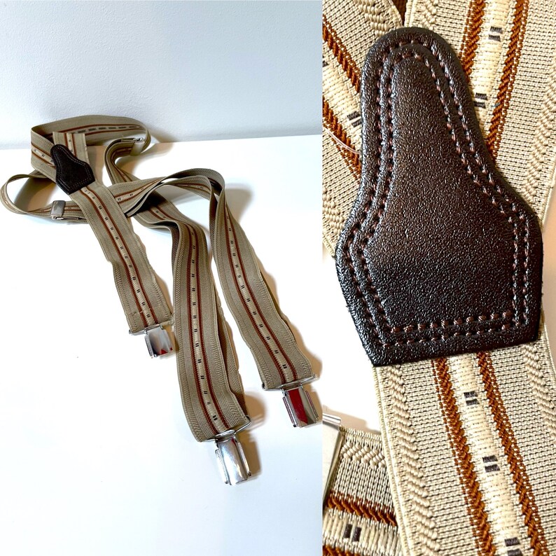 Vintage Brown Striped Braces Stretch Silver Tone Hardware Button Vintage Brown Striped Braces Stretch Silver Tone Hardware Button