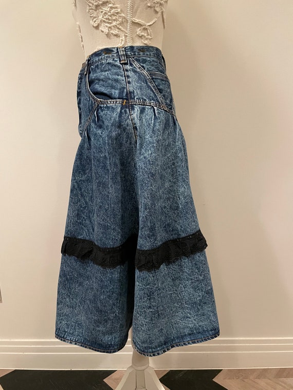 80s - 90s Vintage Long Denim Skirt Jeans Bleached… - image 5
