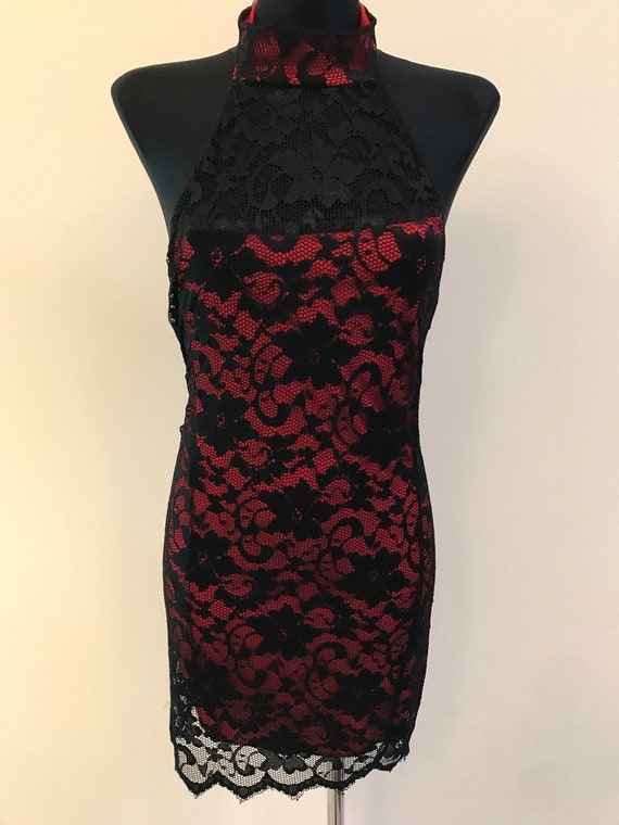 Black/Red Lace Cocon Cocktail Midi Dress Floral R… - image 10