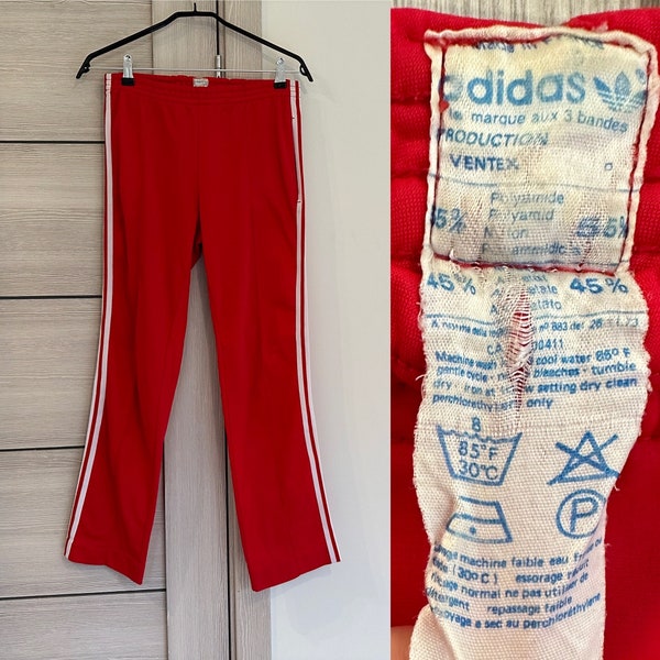 Vintage ADIDAS 70s - 80s Track Pants Hip Hop Clothing Tracksuit Red White Three Stripes Sportswear Workout Funky Retro Rave Size XS/S