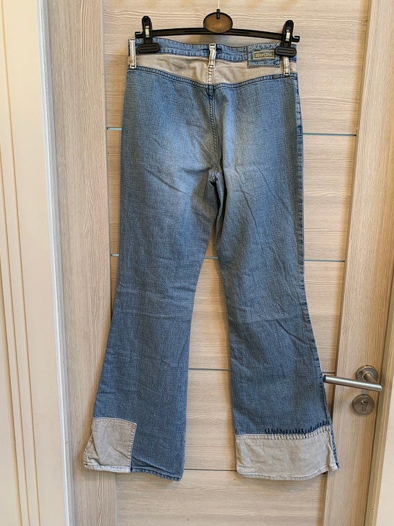 High Waist Denim Jeans Blue Women's Patchwork Vel… - image 6
