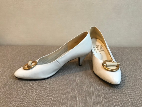 Vintage Women Wedding White Shoes Leather Shoes H… - image 3