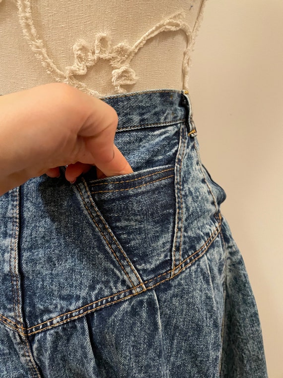 80s - 90s Vintage Long Denim Skirt Jeans Bleached… - image 7