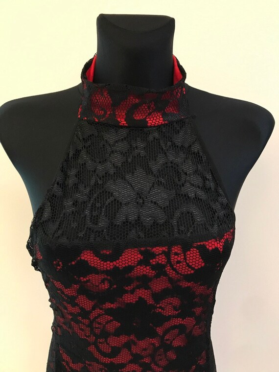 Black/Red Lace Cocon Cocktail Midi Dress Floral R… - image 6