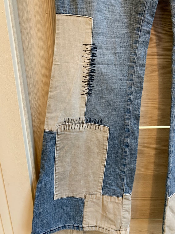 High Waist Denim Jeans Blue Women's Patchwork Vel… - image 5