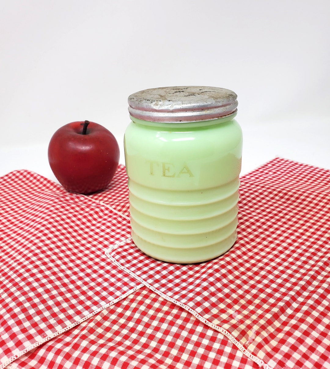Vintage Jadeite Tea Canister With Metal Lid Vintage Etsy
