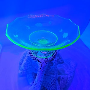 Vintage Green Depression Glass Footed Bowl  Uranium Glass Bowl  Vaseline Glass Bowl