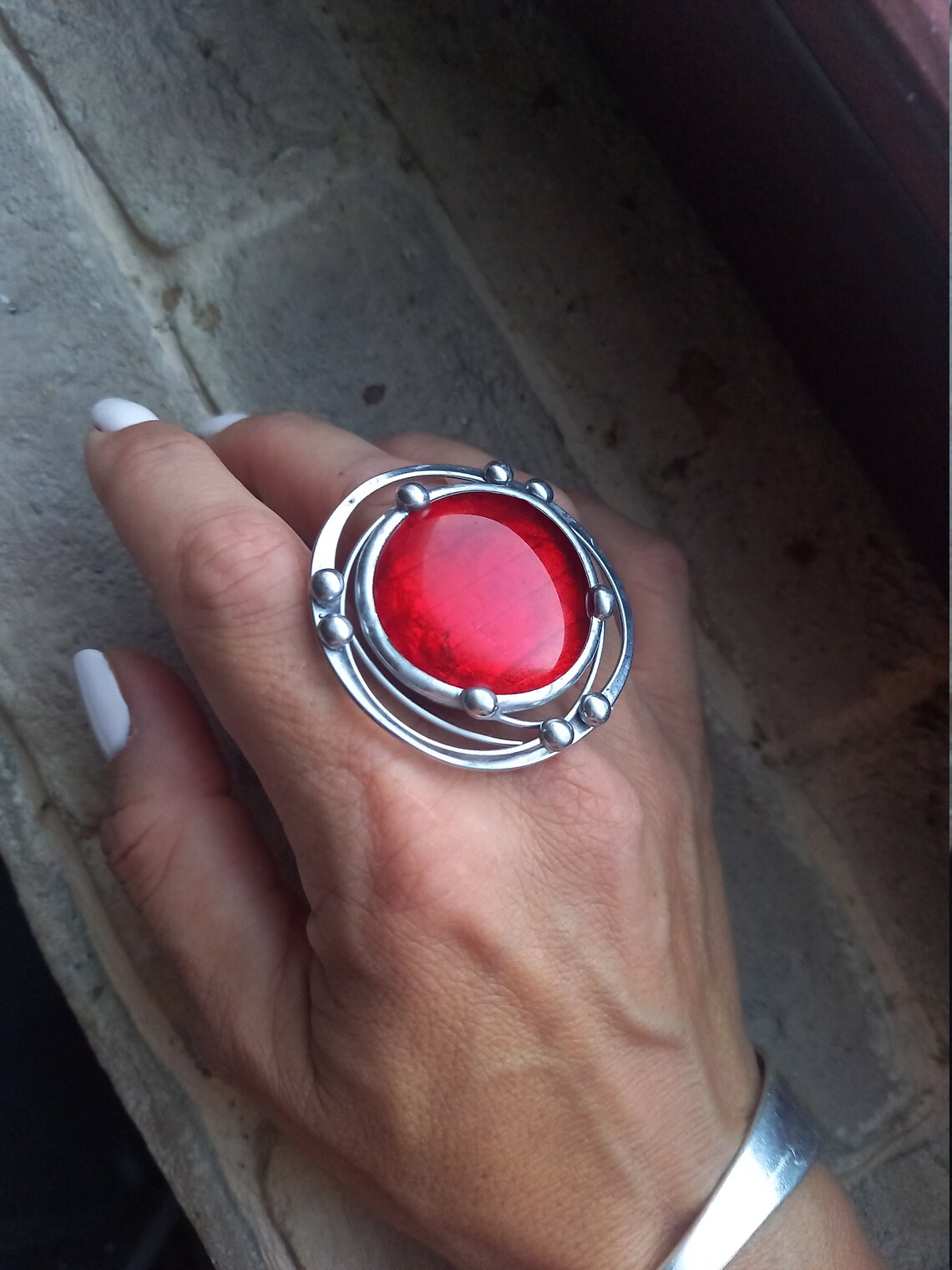 Oversized Statement Red Ring Adjustable Designed Ring Red Etsy