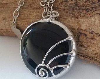Black necklace pendant, Handmade unique pendants, Glass jewelry, Chain necklaces, Gift for woman, Stained glass pendant, Custom pendant