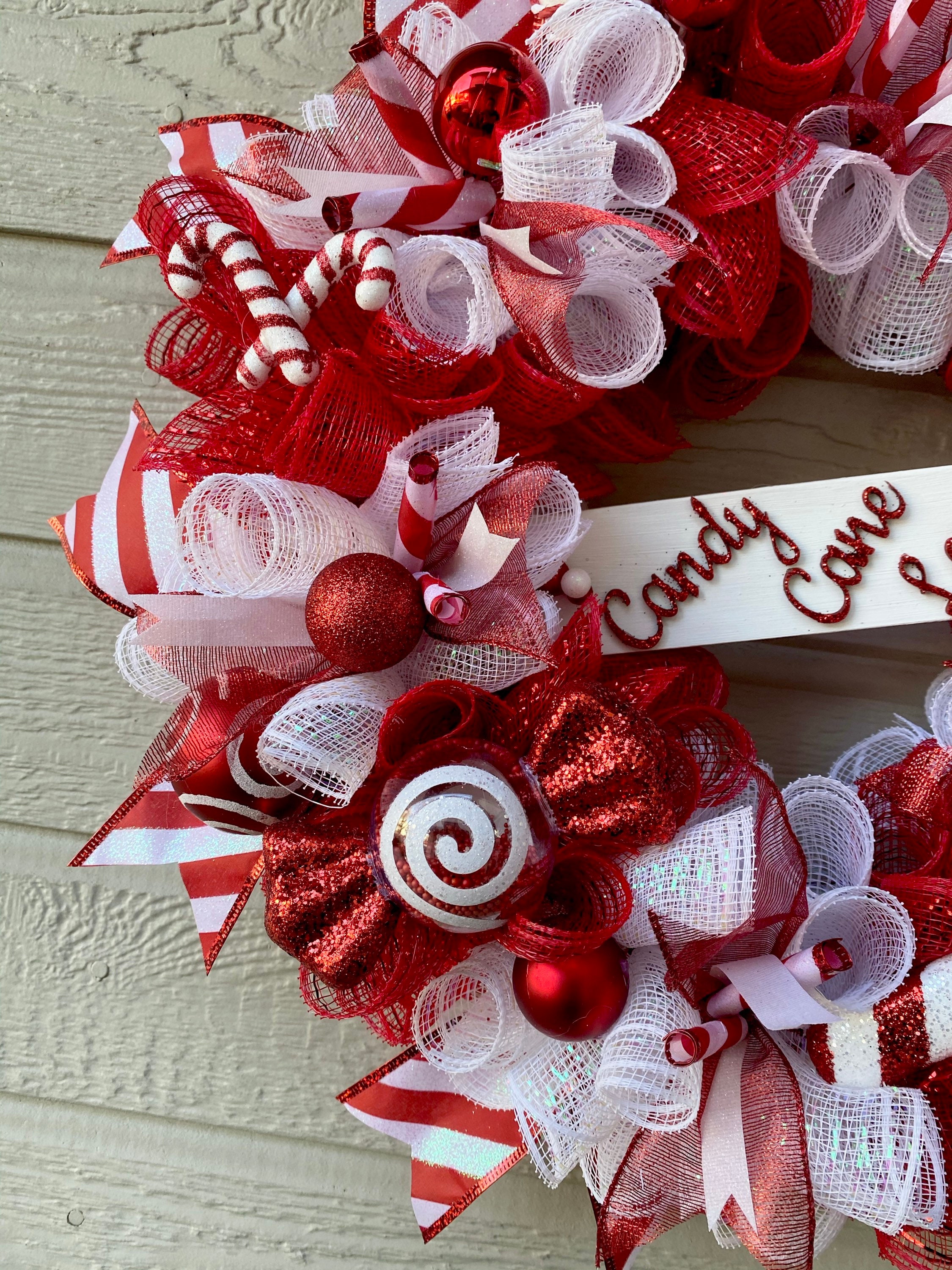 Candy Cane Wreath Christmas Wreaths For Front Door Candy Etsy
