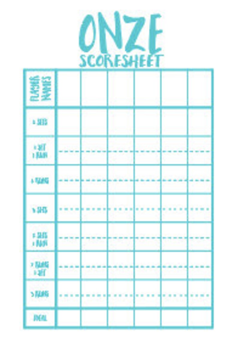 Printable Digital Download: ONZE Card Game Scorecard in Two Sizes BONUS ...