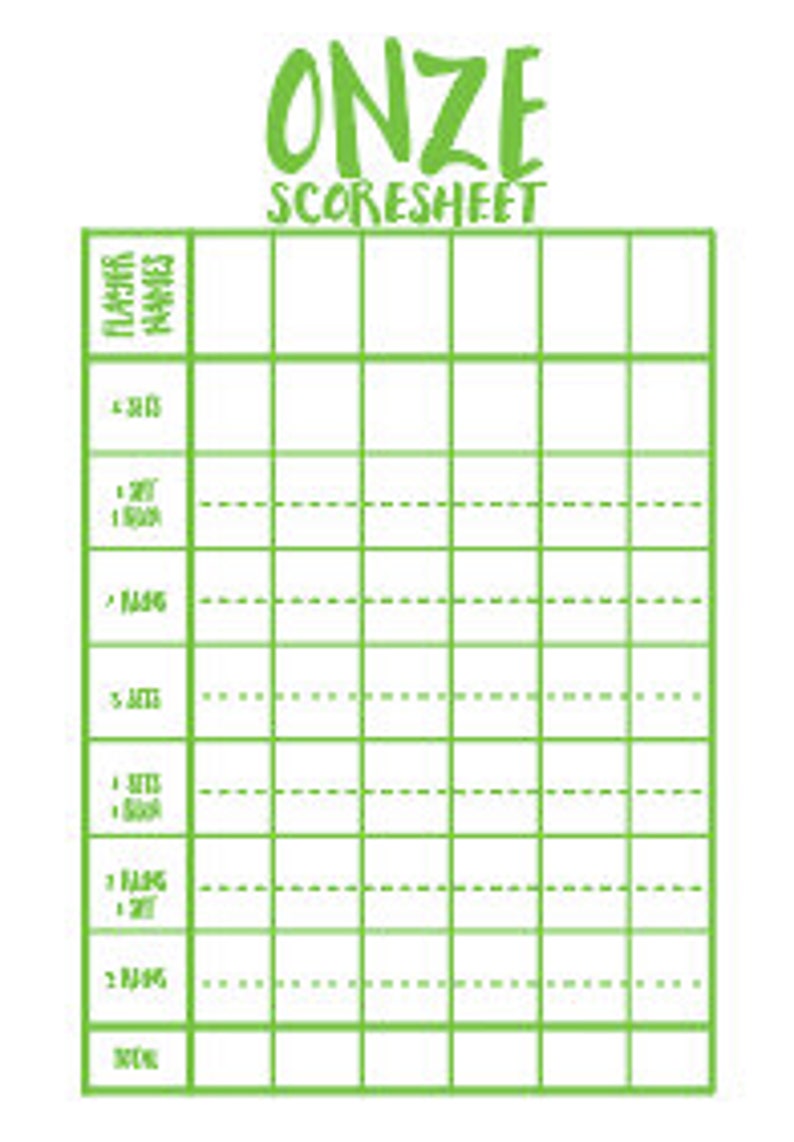 Printable Digital Download: ONZE Card Game Scorecard in Two Sizes BONUS ...