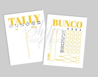 Printable Instant Download Bunco Score Cards & Tally Sheets