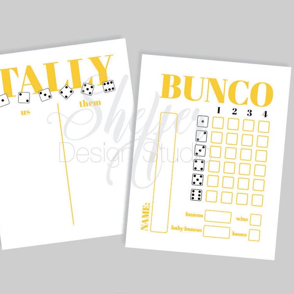 Printable Instant Download Bunco Score Cards & Tally Sheets