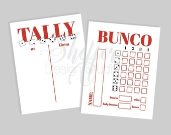 Printable Instant Download Bunco Score Cards & Tally Sheets