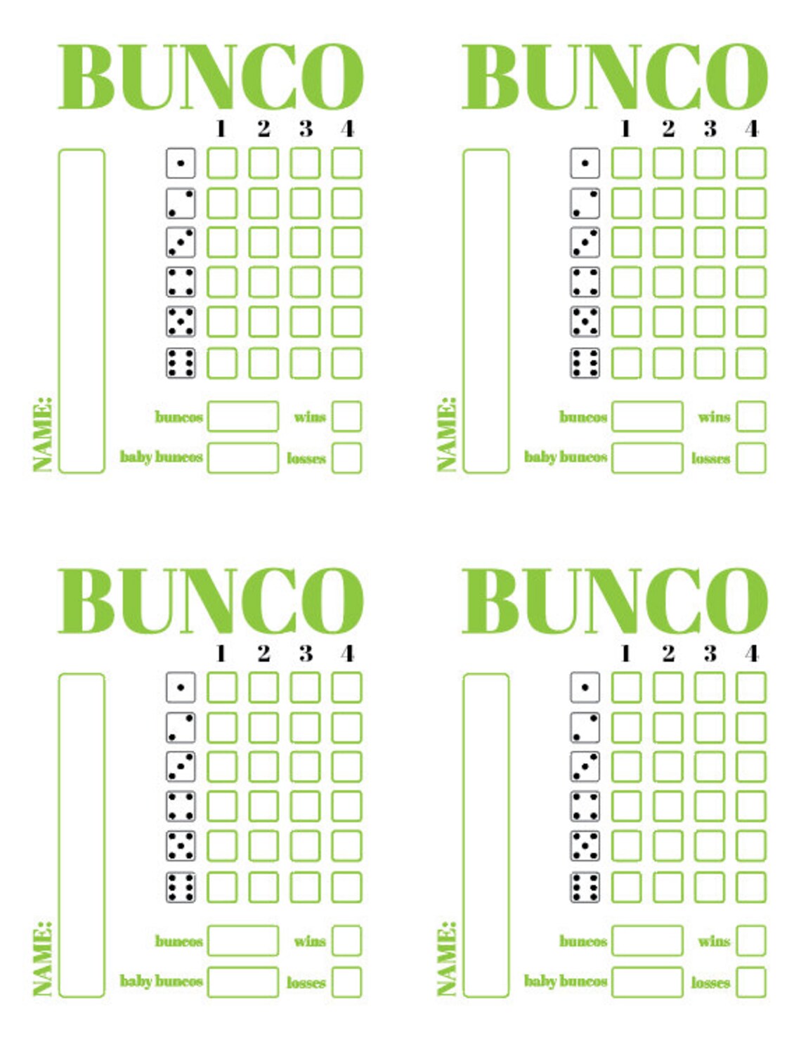Printable Instant Download Bunco Score Cards - Etsy