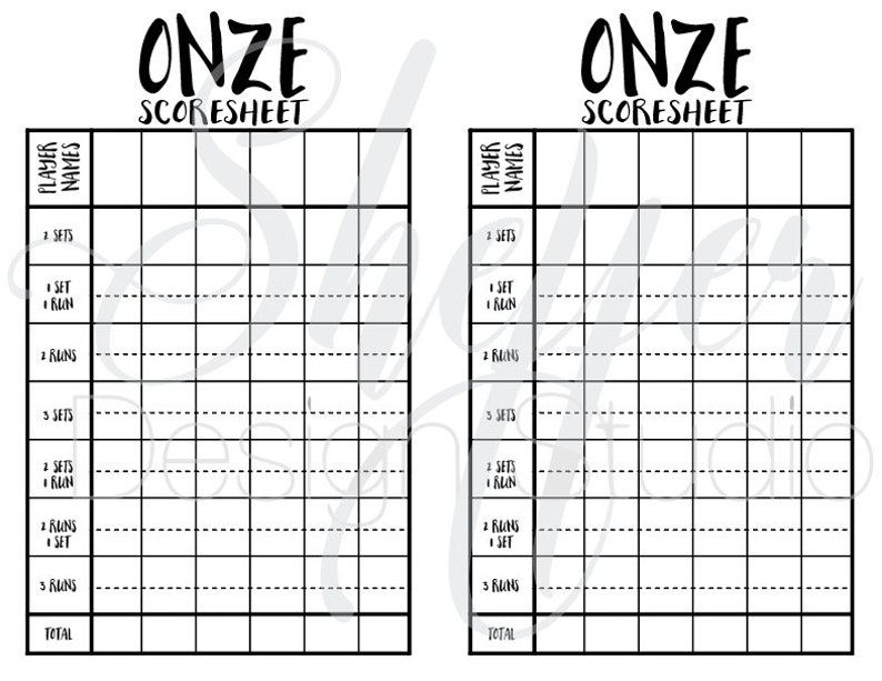 Printable Digital Download ONZE Card Game Scorecard In Two Sizes BONUS Printable Digital Download ONZE Card Game Scorecard In Two Sizes BONUS