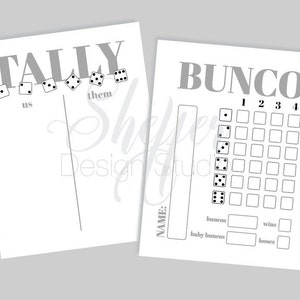 Printable Instant Download Bunco Score Cards & Tally Sheets