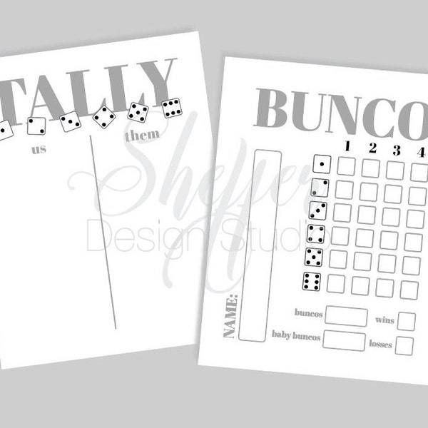 Printable Instant Download Bunco Score Cards & Tally Sheets