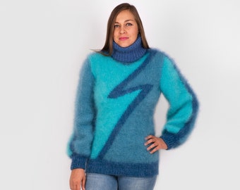 Hand-knitted fine hand-brushed mohair turtleneck sweater